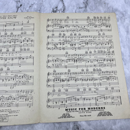 "YOU'LL NEVER KNOW" 1943 Piano Sheet Music Gordon, Warren Hello Frisco V42-4