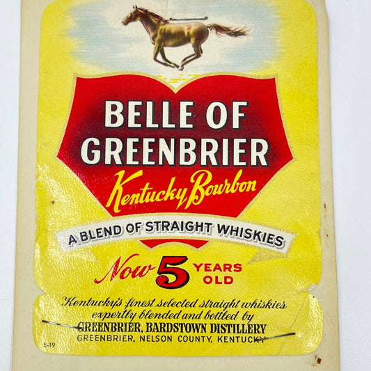 Belle of Greenbrier Bourbon Whiskey Label Greenbriar Bardstown Distillery KY