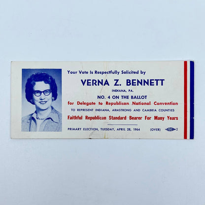 1960s Political Ad Card Verna Z. Bennett Alternate Delegate Republican RNC SC3