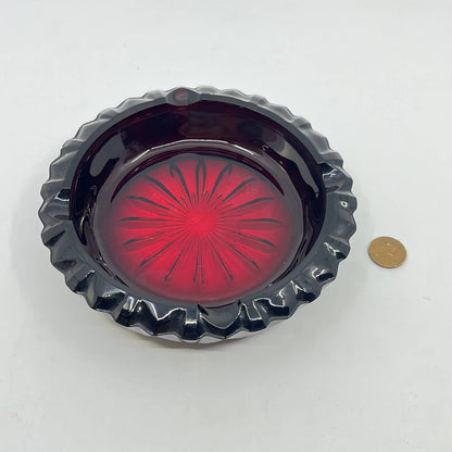 Vintage Ruby Red Cut Glass 6" Luminarc 4-Slot Cigar Ashtray Embossed France TE6