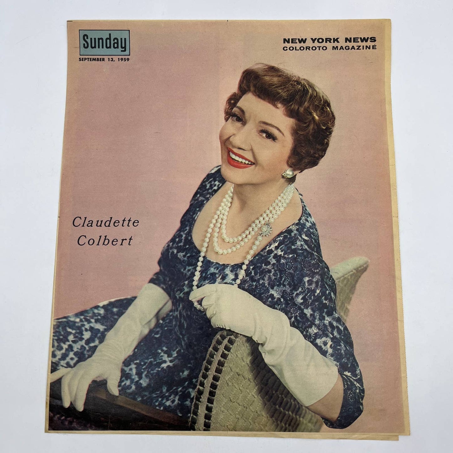 1959 CLAUDETTE COLBERT Sunday New York News Coloroto Magazine Cover Only FL4