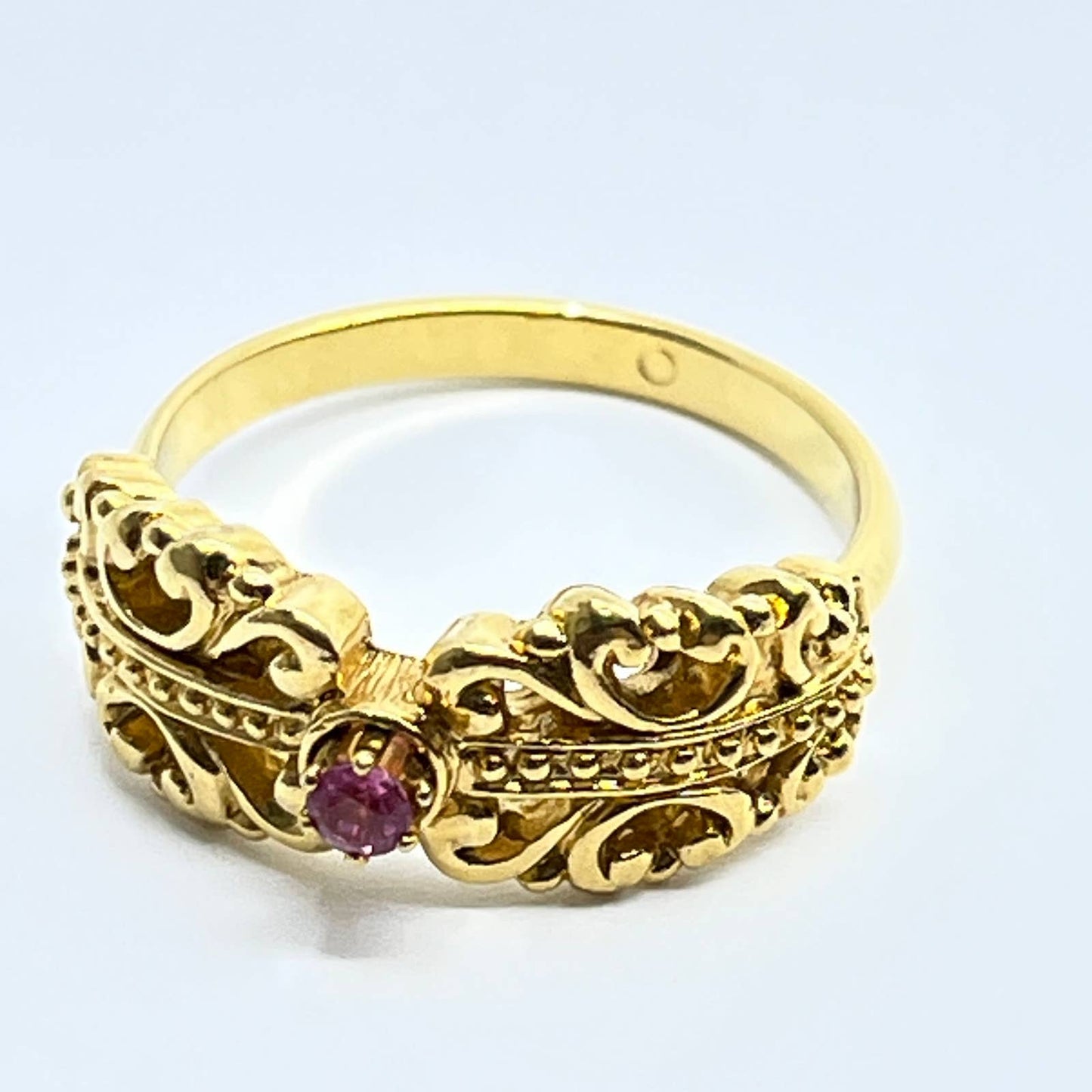 Victorian Edwardian Style Ladies Goldtone Pink Rhinestone Ring Size 8-9 SD5