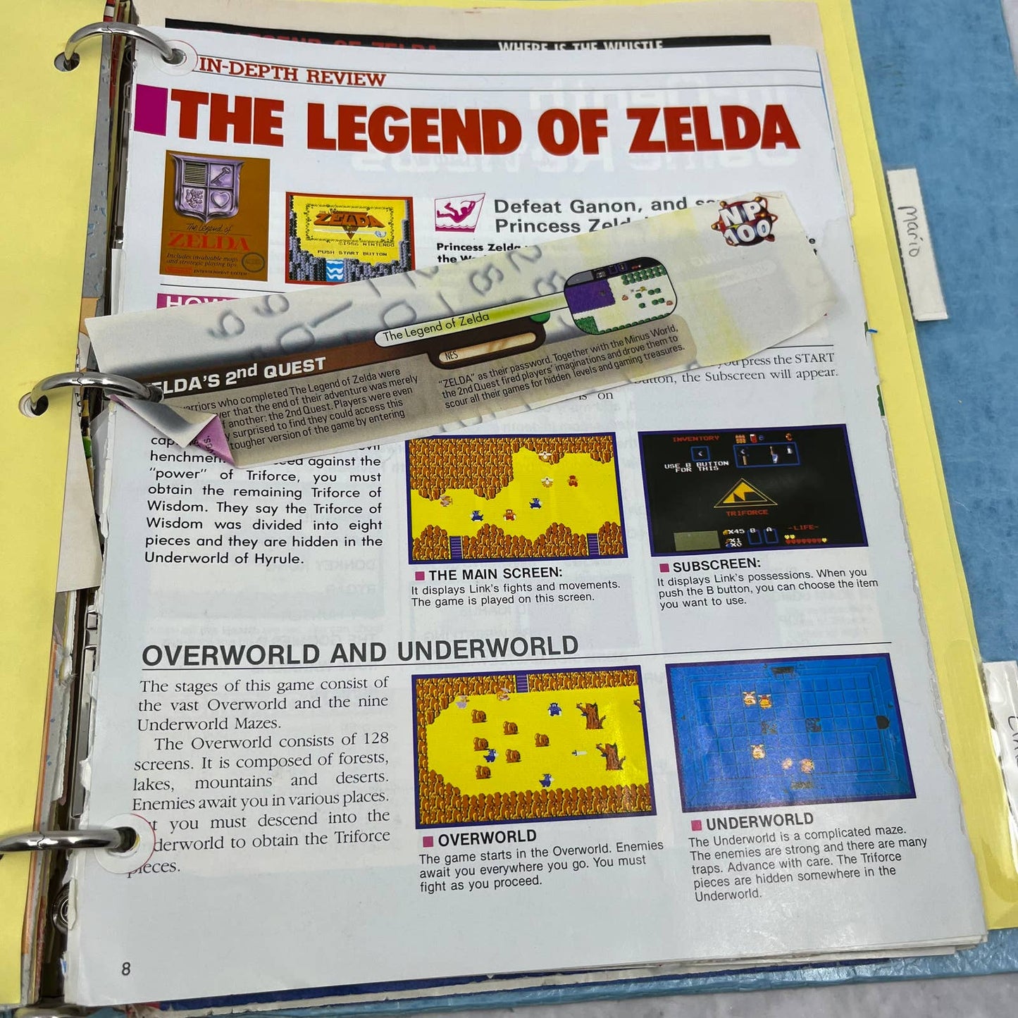 c1989 Binder of Clipped NES Maps and Articles From Nintendo Power Magazine TJ6-1