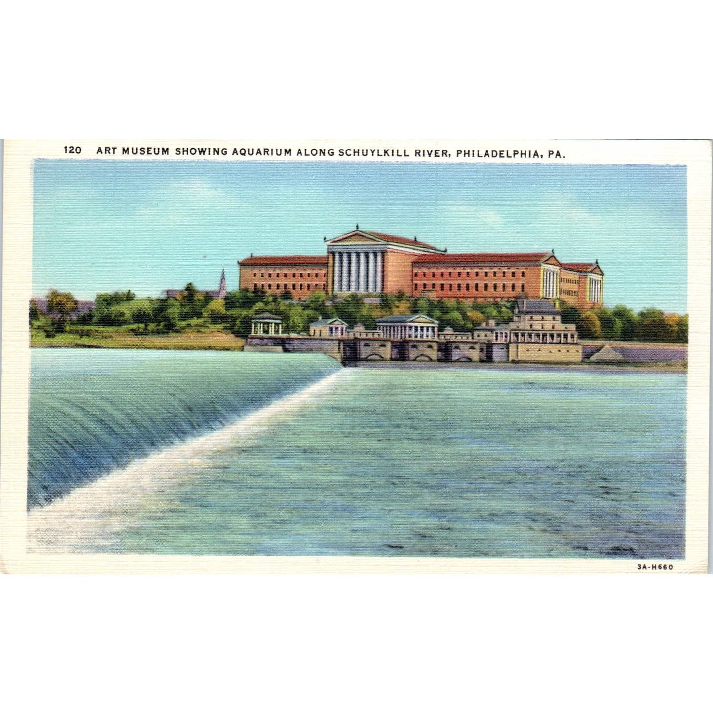 Vintage Postcard Art Museum Showing Aquarium Schuylkill River Philadelphia TI1-1