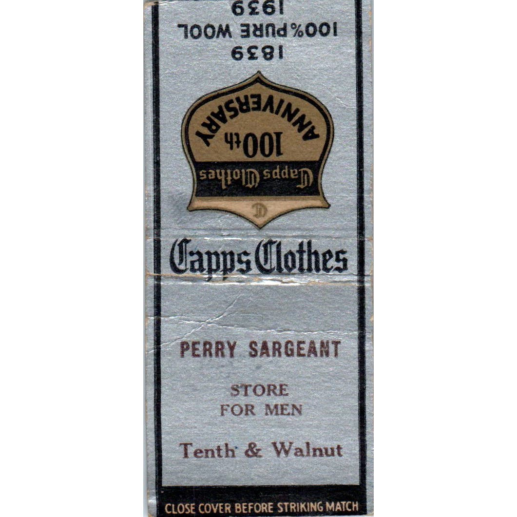 1939 Capps Clothes Perry Sargeant Store for Men Advertising Matchbook SA9-M6