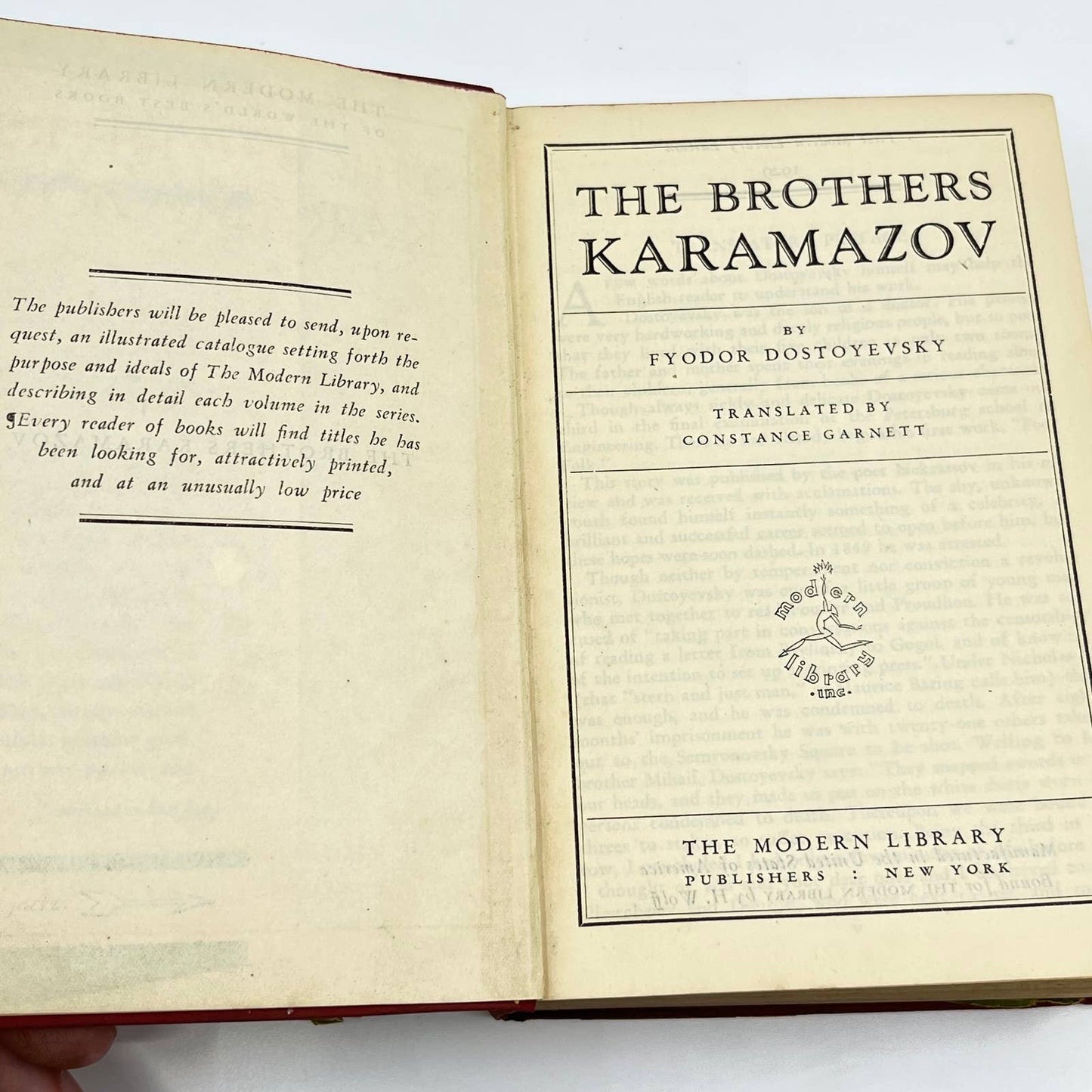 1929 The Brothers Karamazov Dostoyevsky Stated First Modern Library Edition TF2