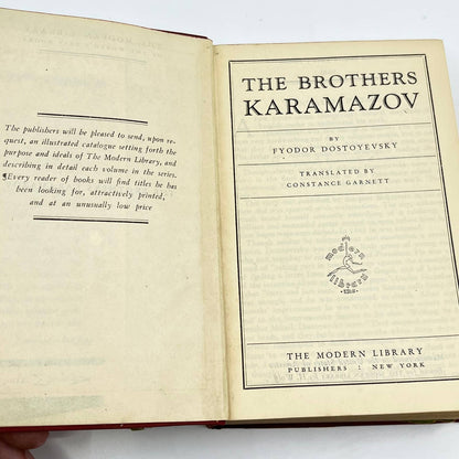 1929 The Brothers Karamazov Dostoyevsky Stated First Modern Library Edition TF2