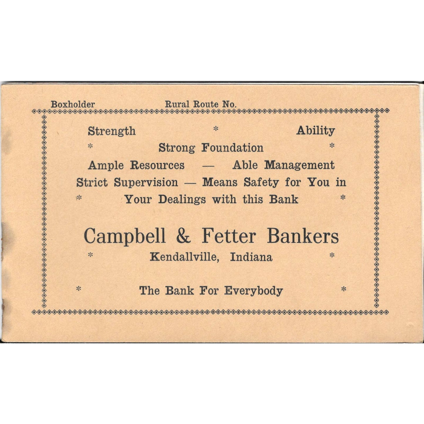 1930 Campbell & Fetter Bankers Kendallville Indiana Banking Book TJ7