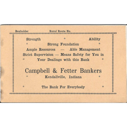 1930 Campbell & Fetter Bankers Kendallville Indiana Banking Book TJ7