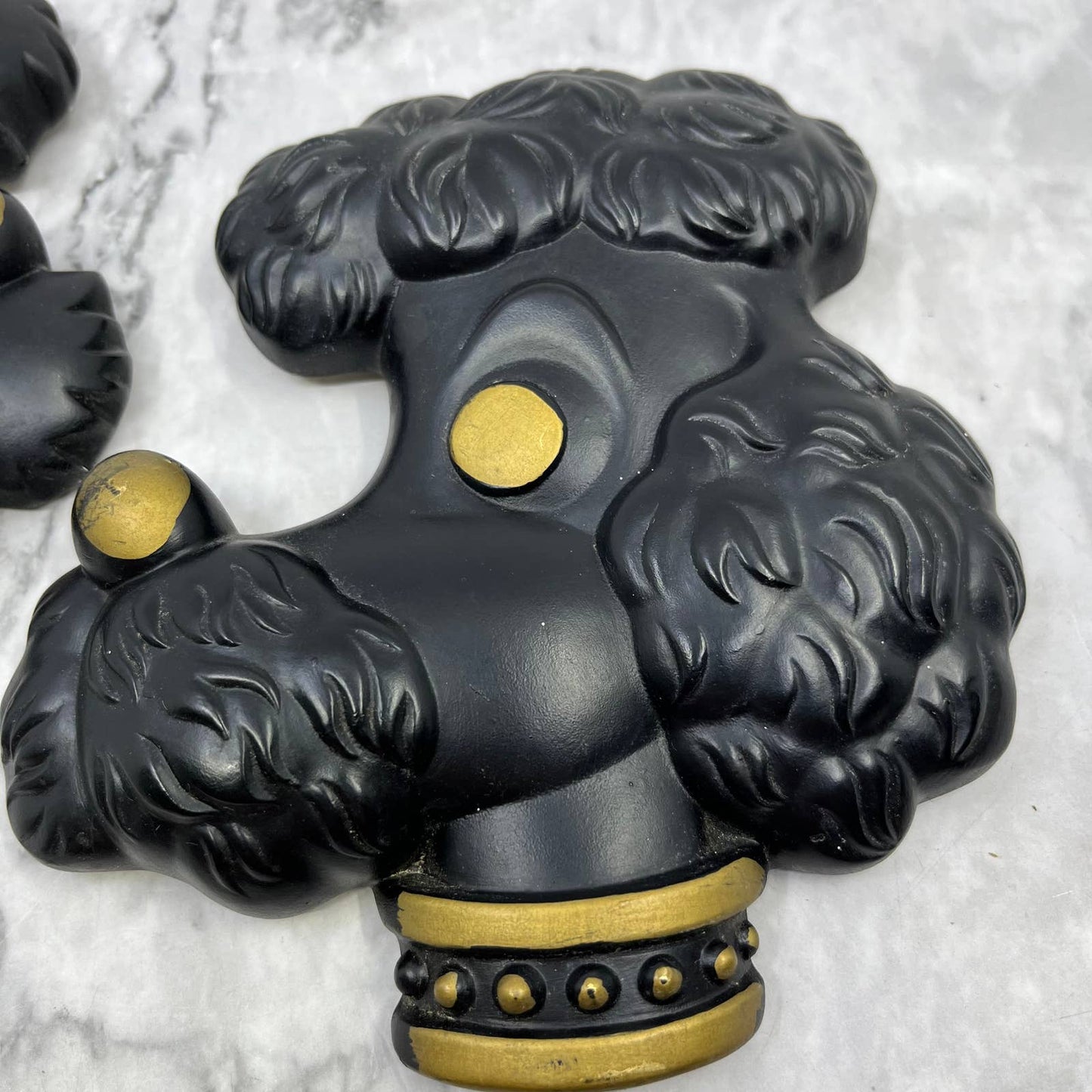 1970s MCM Miller Studio Black & Gold Poodles Wall Hangings Chalkware TH1-2