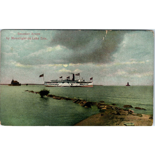 Steamer Arrow by Moonlight on Lake Erie Original Postcard TK1-21