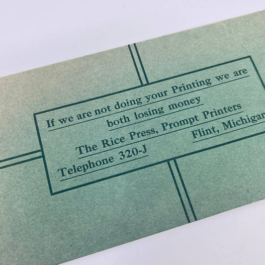 1910s Blotter Card The Rice Press Green Art Deco Flint MI SC8