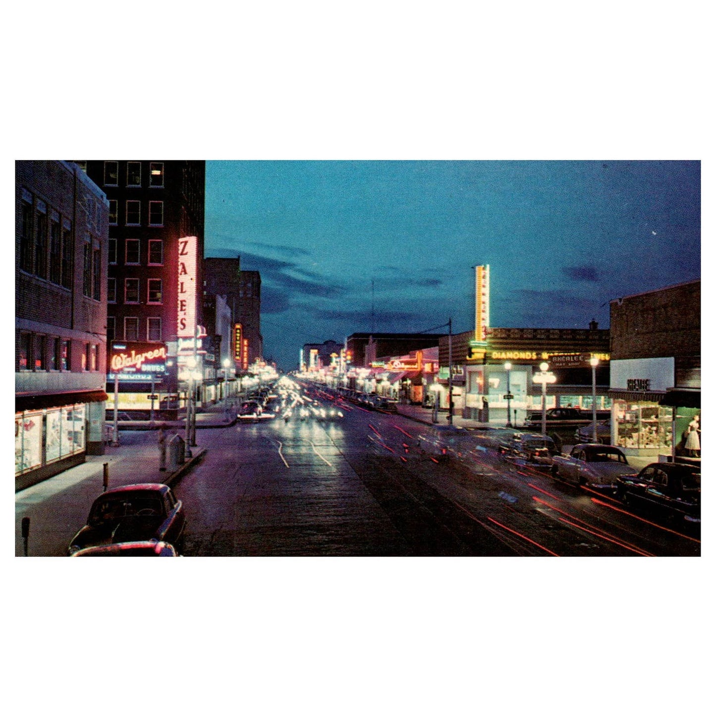Vintage Postcard - Polk Street at Night Amarillo West Texas AD9