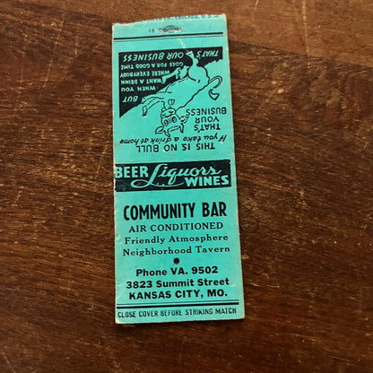 The Community Bar Kansas City MO Advertising Matchbook Cover SB3-M3