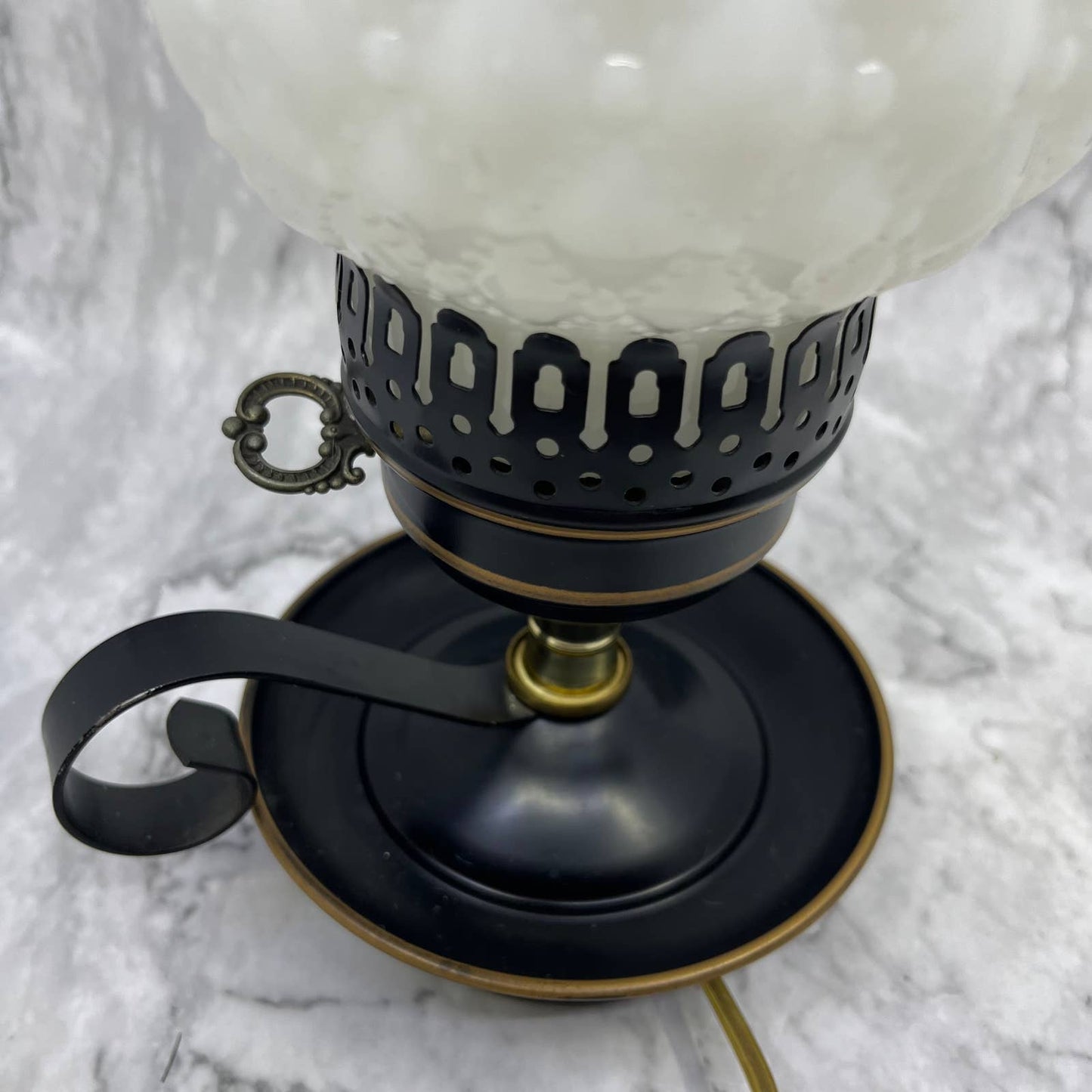 Vintage Quilted Milk Glass Electric Hurricane Lamp Metal Base 5x11 WORKS TA1