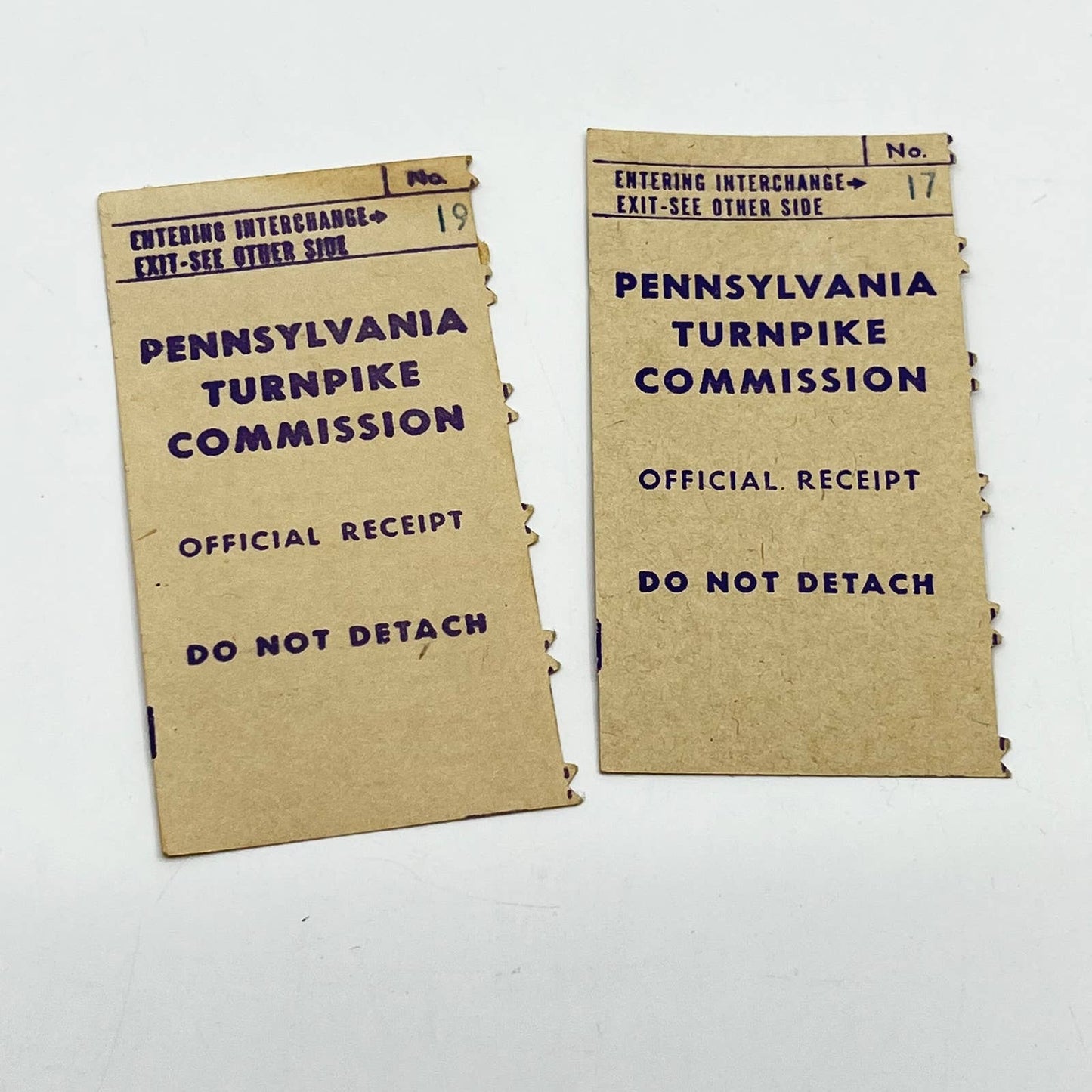 1970s Pennsylvania Turnpike Receipt Stubs Gettysburg Pike to Harrisburg East SC6