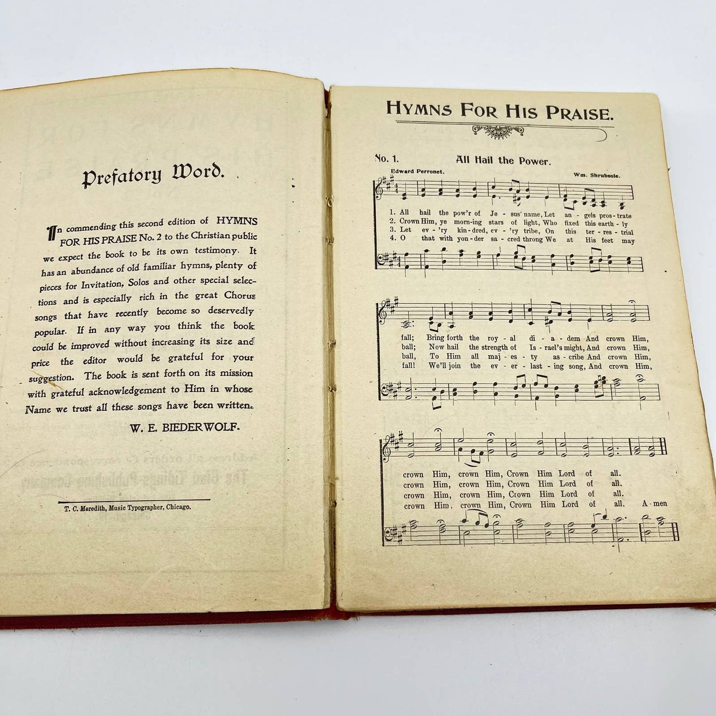 c1900 Hymns for His Praise Hymnal Book Church Songs Music TE2