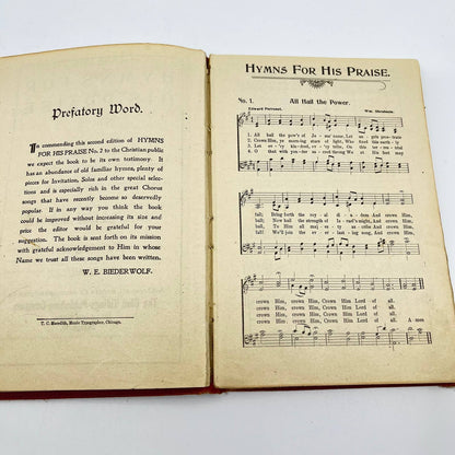 c1900 Hymns for His Praise Hymnal Book Church Songs Music TE2