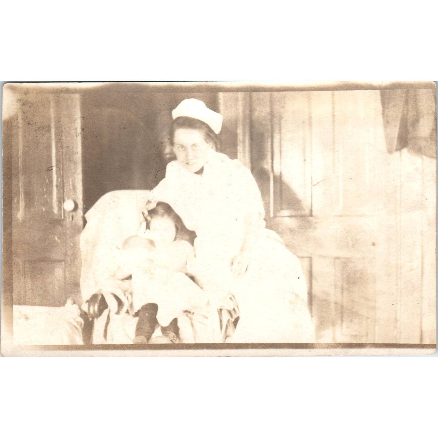 Antique Postcard RPPC Nurse with Baby and Toddler Arcadia Iowa SE8