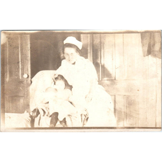 Antique Postcard RPPC Nurse with Baby and Toddler Arcadia Iowa SE8