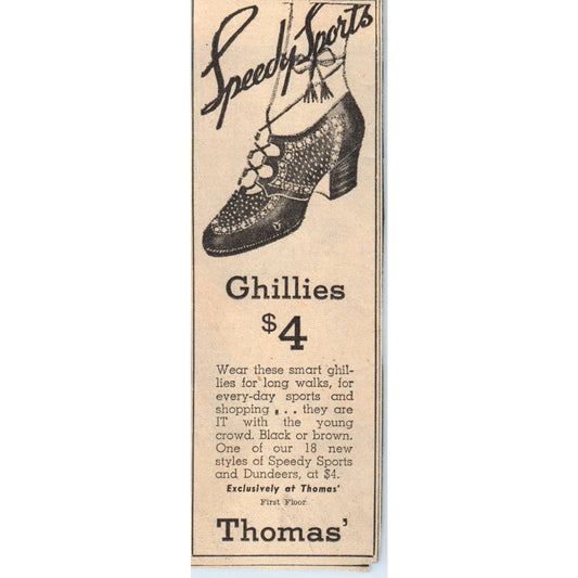 1935 Minneapolis Journal Newspaper Ad Thomas' Speedy Sports Ghillies FL5-4