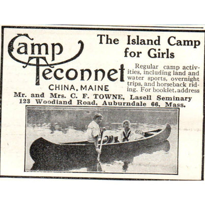 c1920 Harper's Magazine Ad - Camp Teconnet for Girls C.F. Towne China ME EA3-1