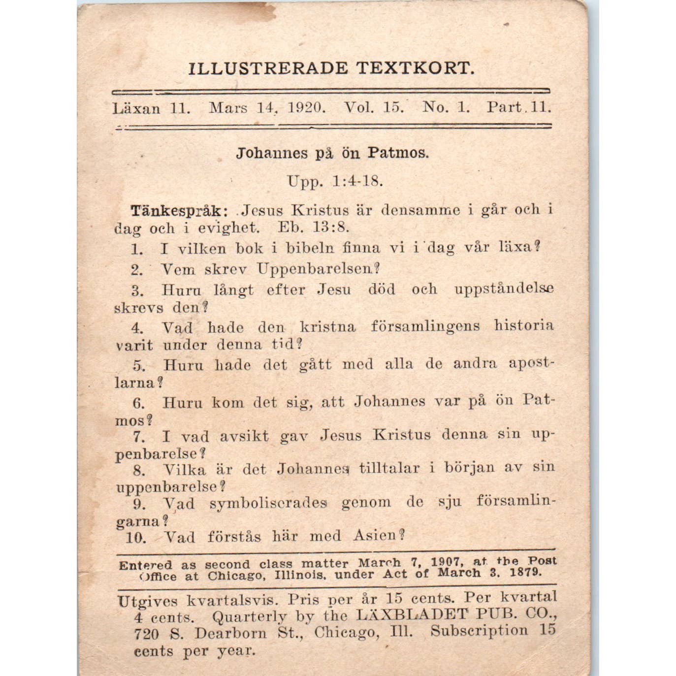 1920 Christian GERMAN Lesson Picture Card Jesus' Power Will Guard & Guide Us SE5