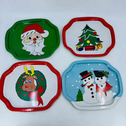 1988 Christmas Hors D’oeuvre Trays Appetizer Trays Santa Snowman 6.5 x 7.5” TD4