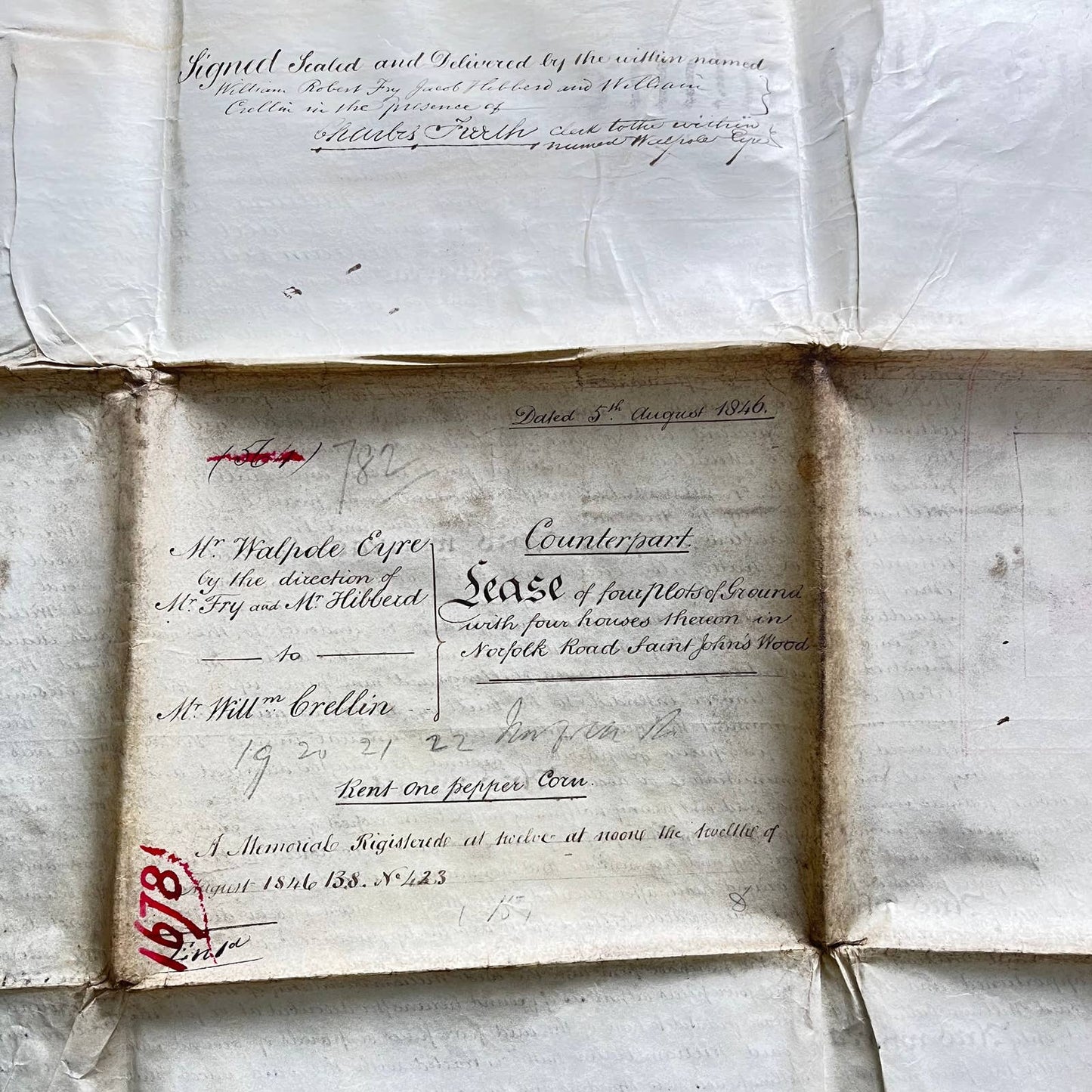 1846 English Land Indenture Walpole Eyre St. Marylebone Middlesex TE4