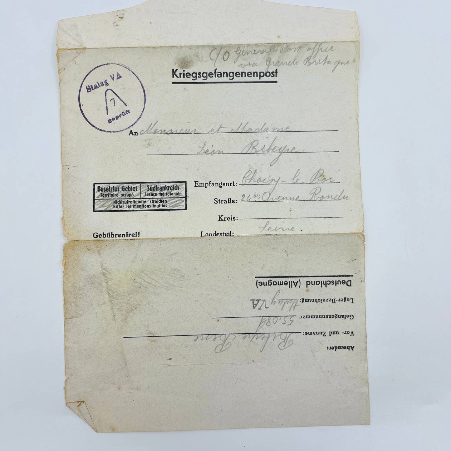 WWII German French POW Prisoner Consignment Rene Ribeyre Seine Stalag VA SC2