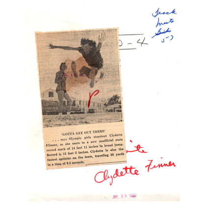 1957 Press Photo Track and Field Broad Jump Clydette Flinner Olympics ~6x8" AD2