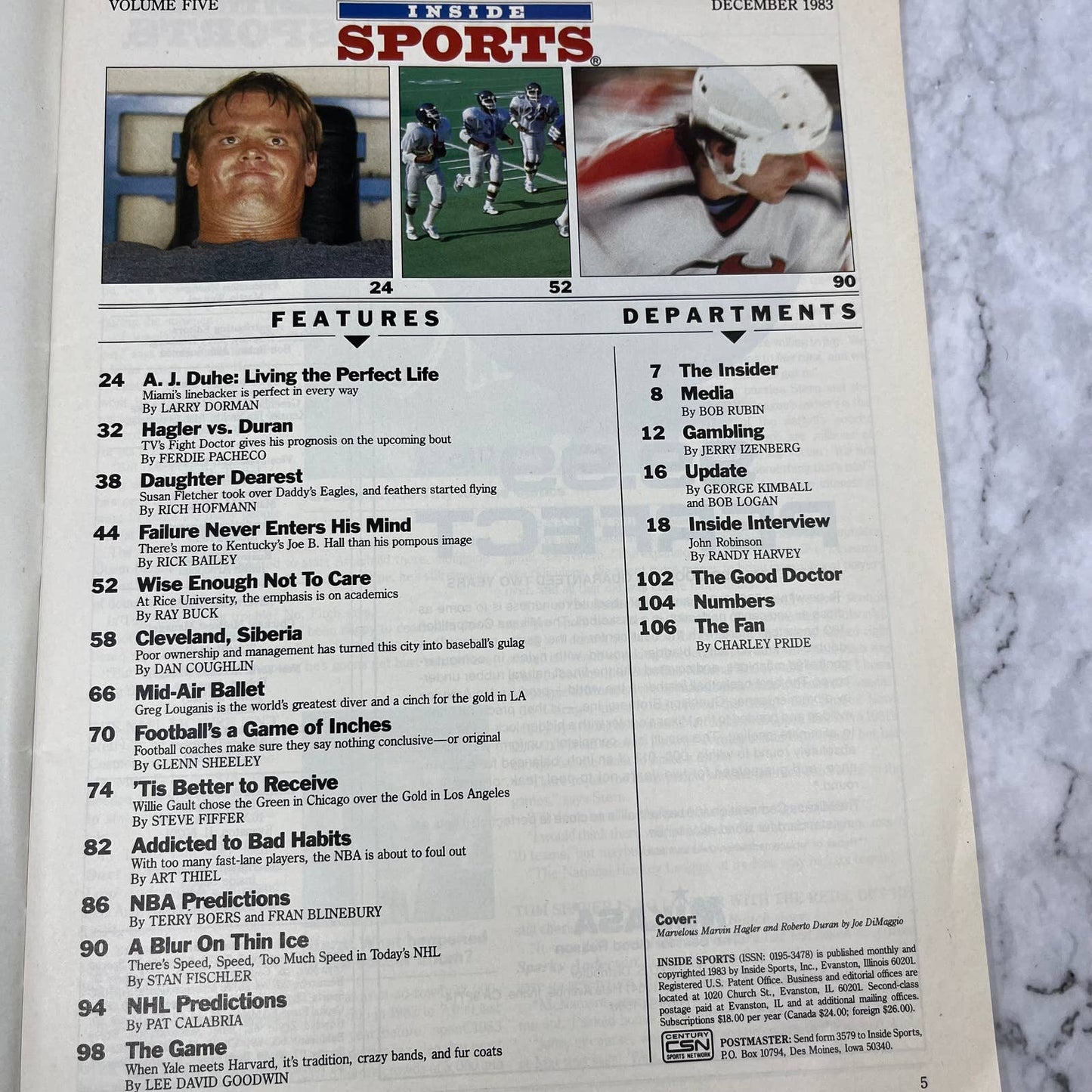 Inside Sports magazine ( the fight of the year) Hagler vs. Duran dec. 1983 TJ3