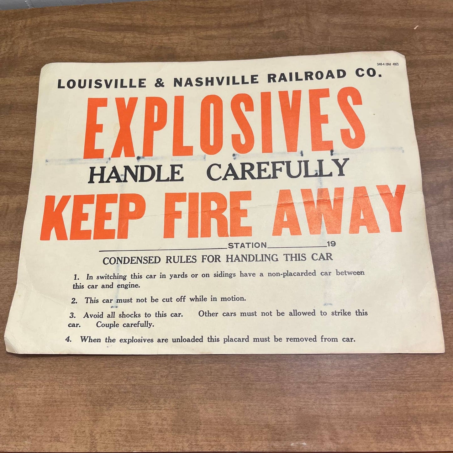 VTG Louisville & Nashville Railroad Explosives Form 340-4 Paper Sign 14” TH1-2