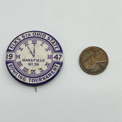 1947 Elk’s 6th Ohio State Mansfield No 56 Bowling Tournament Pinback Button SB7