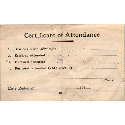 1936 Milwaukee Public Schools Certificate of Attendance Milwaukee WI SE5