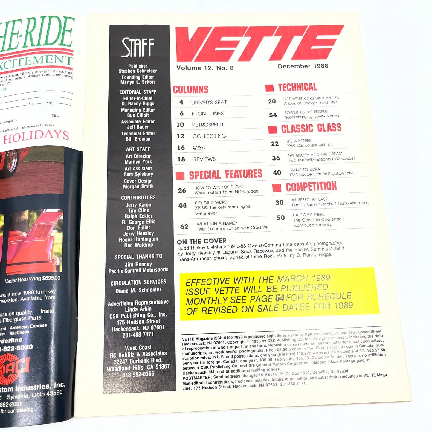 1988 Dec - VETTE Magazine Corvette XP-819: The only rear-engine Vette TG1