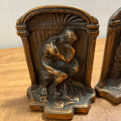 Antique 1920 Heavy Bronze Art Deco BOOKENDS "The Thinker" Rodin TG8