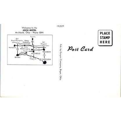 Arch Motel Archbold Ohio - Original Postcard TJ7-RP2