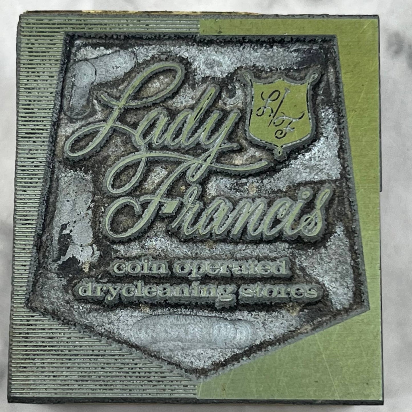 Vintage Printers Block Plate Lady Francis Coin Operating Drycleaning Stores TJ54