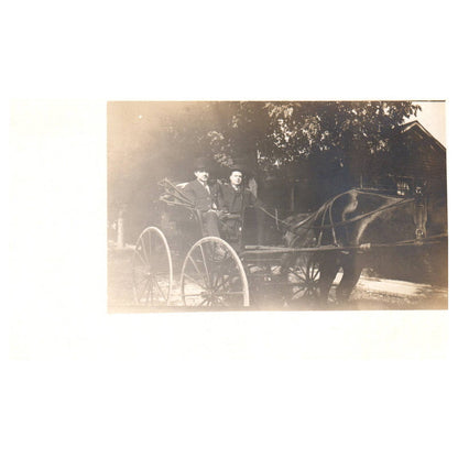 Two Men in a Horse and Buggy Carriage - Original Postcard RPPC TJ8-4