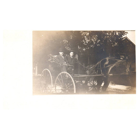 Two Men in a Horse and Buggy Carriage - Original Postcard RPPC TJ8-4