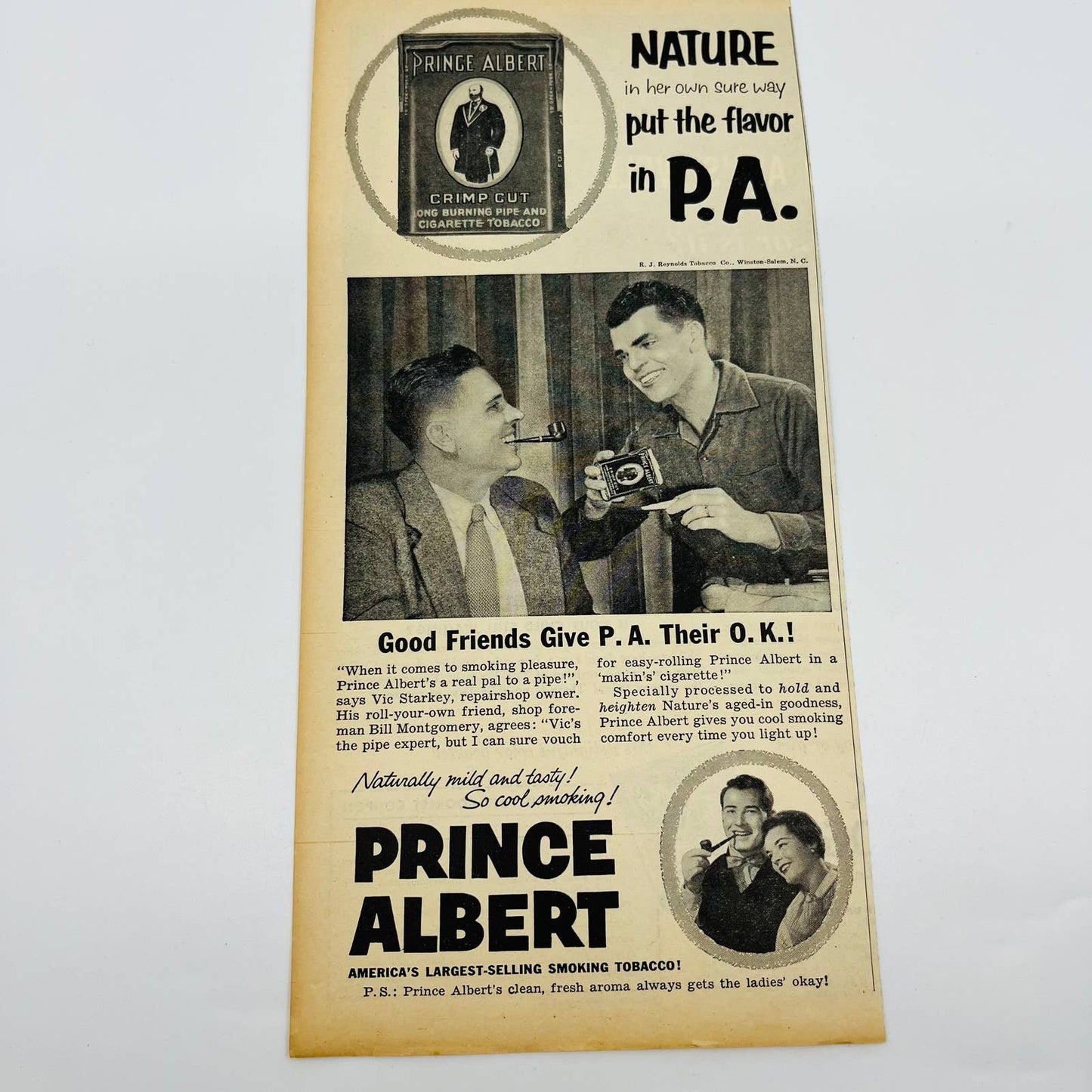 Vintage Advertisement 1940s Prince Albert Smoking Pipe Tobacco AA1