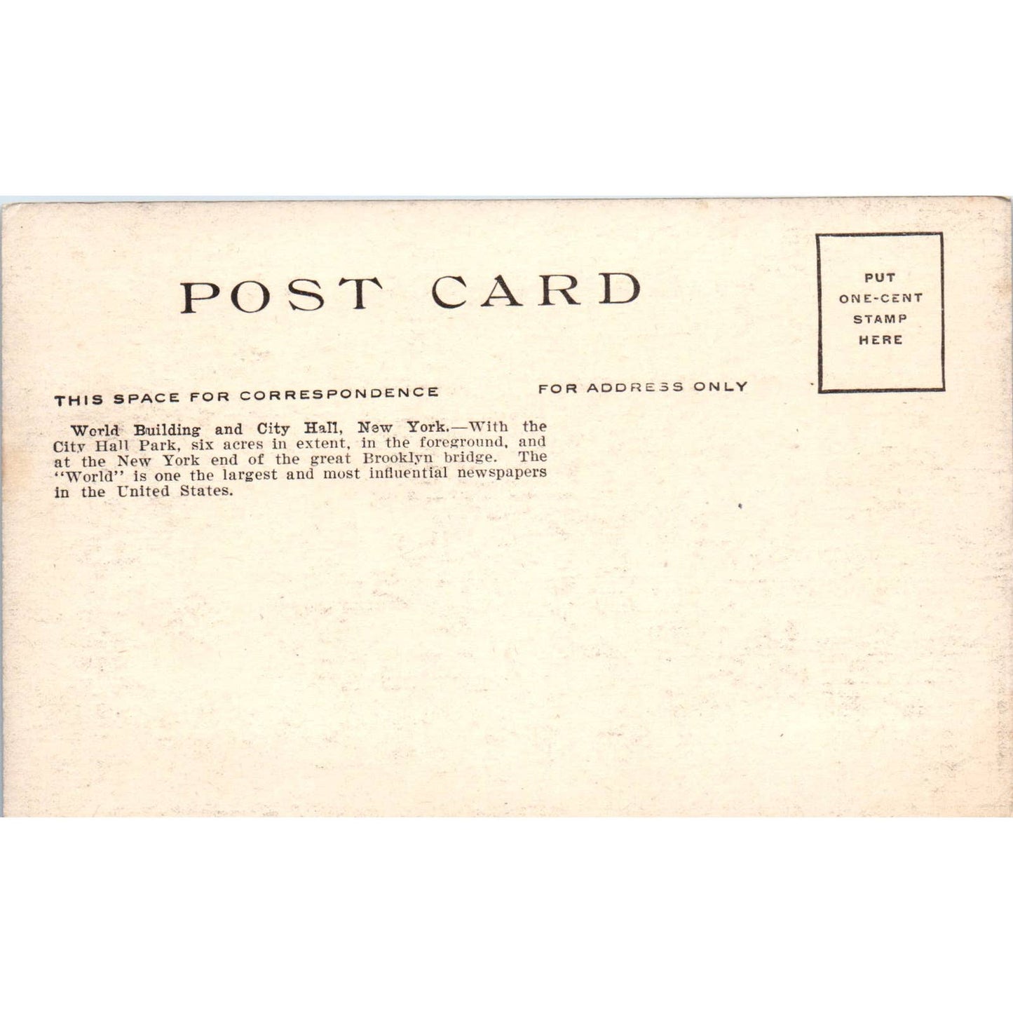 World Building and City Hall New York c1910 Original Postcard TK1-24