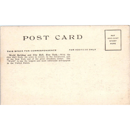 World Building and City Hall New York c1910 Original Postcard TK1-24