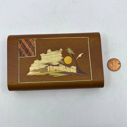 Vintage Handmade Wooden Trinket  Box Art Inlays 5” Wood Colombo 5x3" TH7