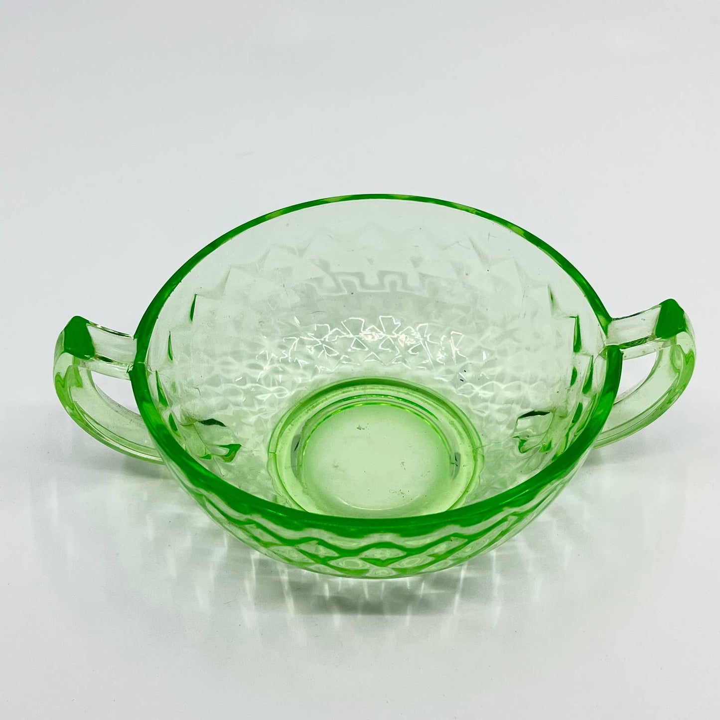 Imperial Glass DIAMOND QUILTED Green 2-Handled Cream Soup Bowl TE7