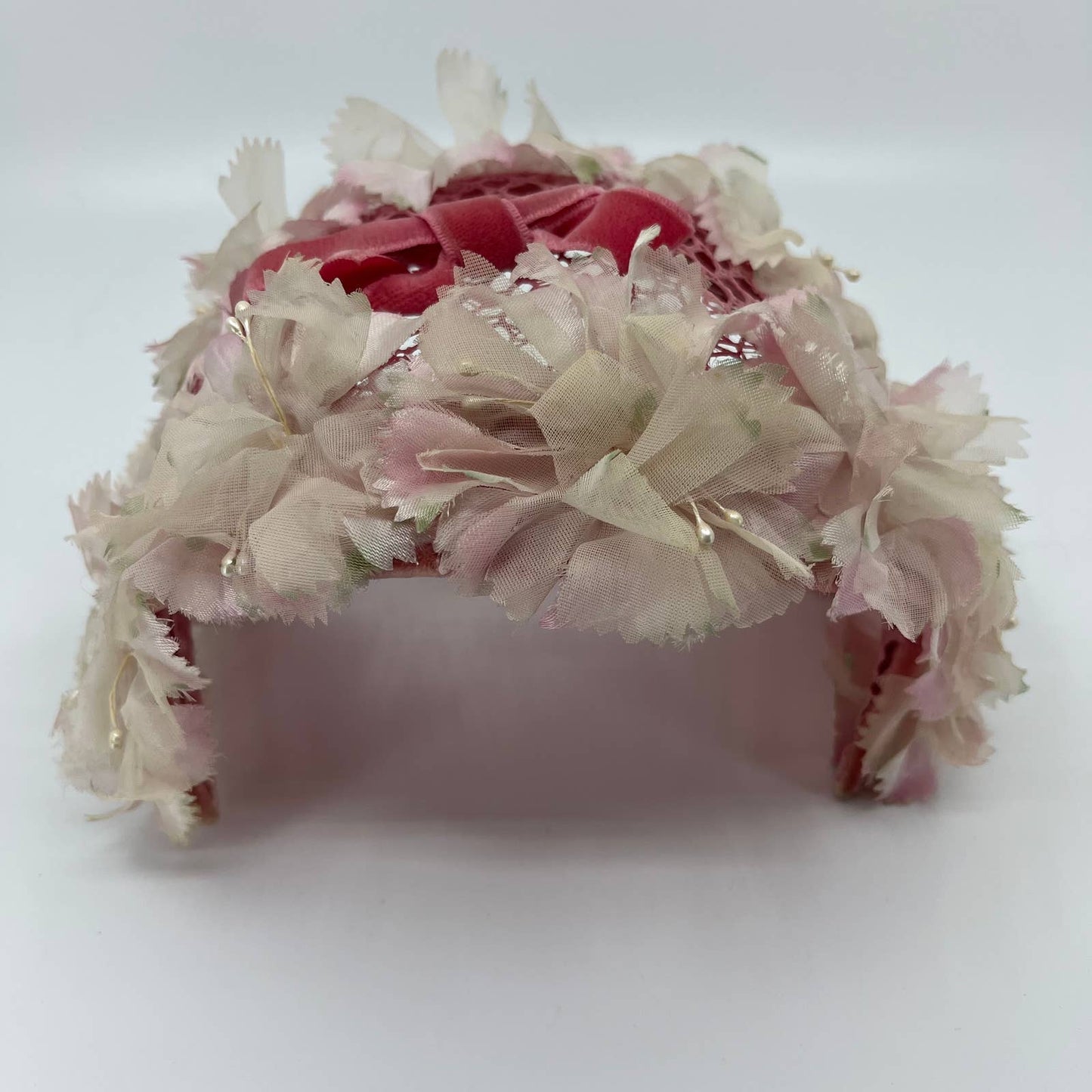 Vintage Woman’s White and Pink Flower Halo Headband Hair Wreath  HB1