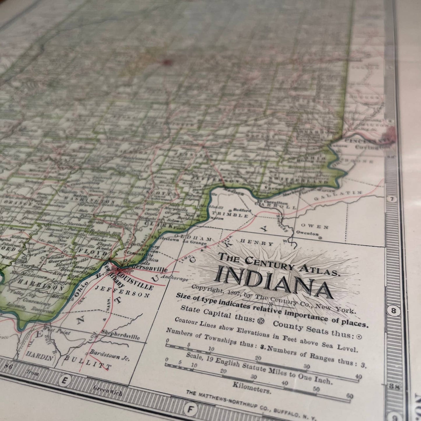 Antique 1897 The Century Atlas Map of Indiana USA Color Engraved 12.5 x 17” FL5