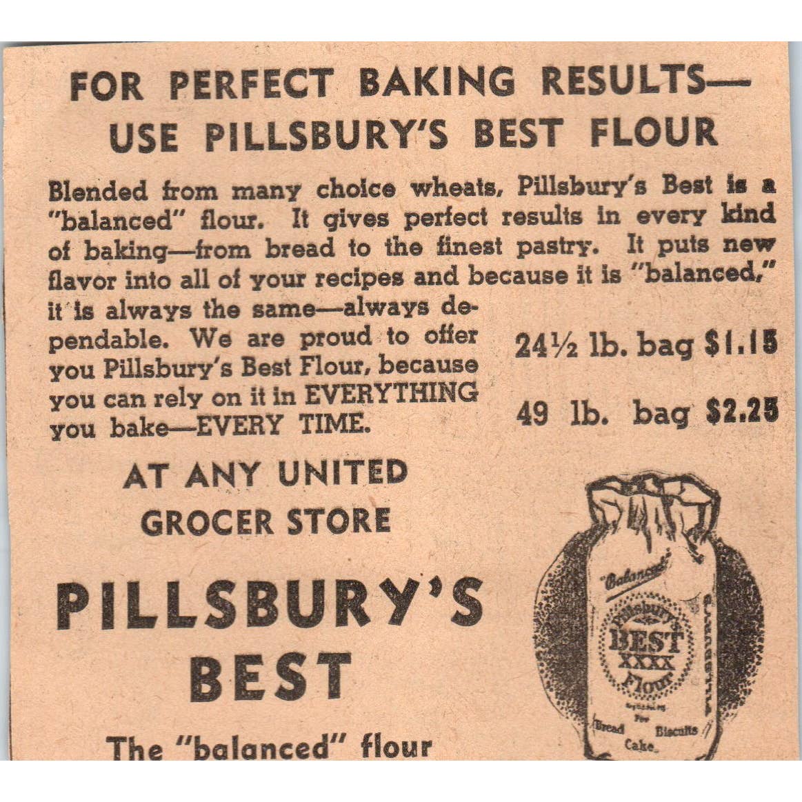 1935 Minneapolis Journal Newspaper Ad Pillsbury's Best Balanced Flour FL5-6