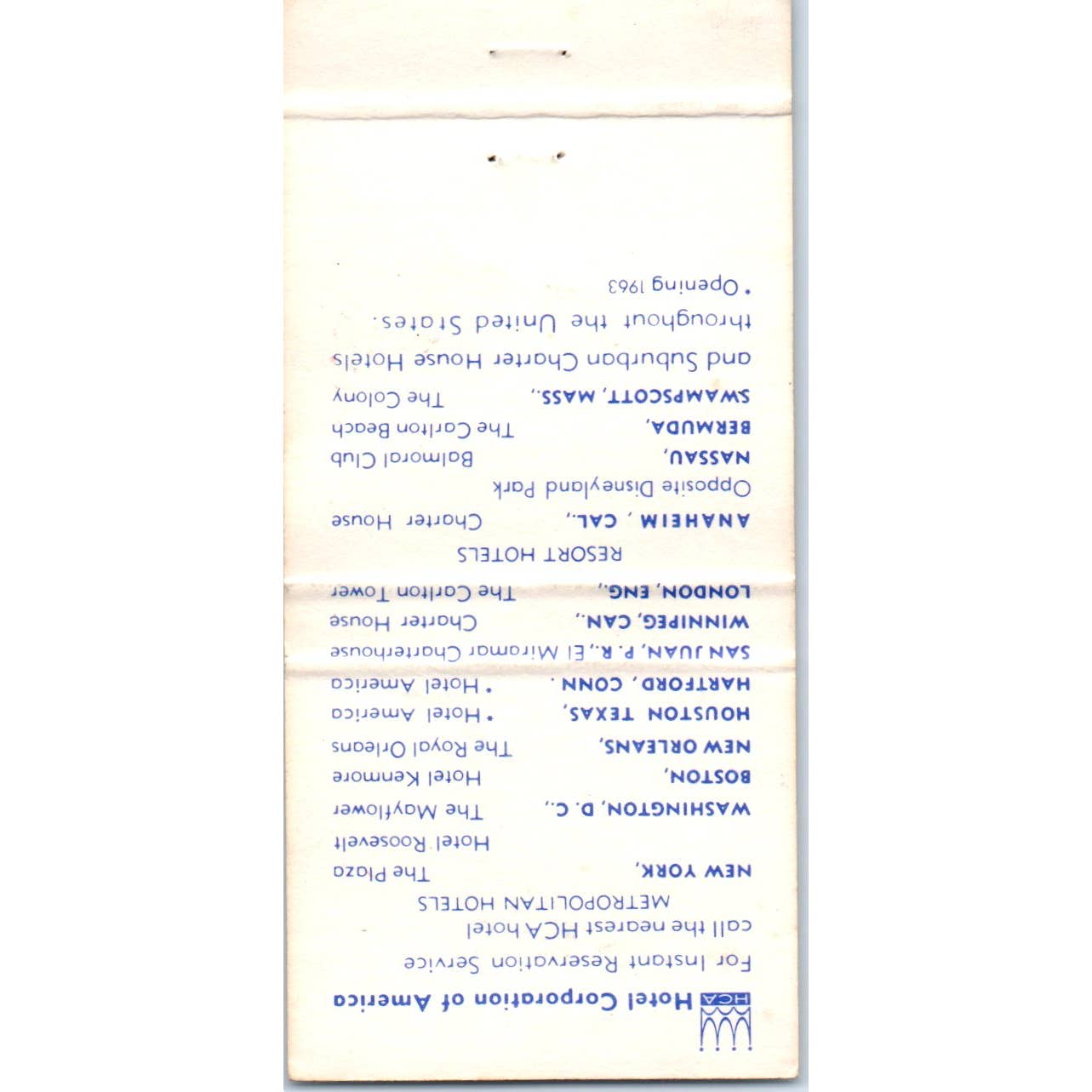 Hotel Roosevelt New York Advertising Matchbook Cover SA1-M11